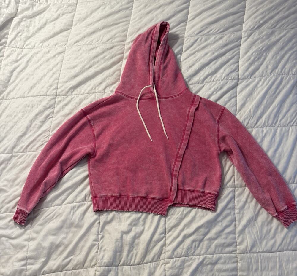 Zenana Outfitters Pink Hoodie Women's Small Asymmetrical Hem Acid Wash Faded